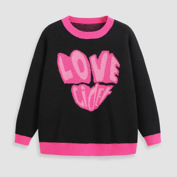 Cider Sweaters - Cider • NWT Graphic Print Pink‎ and Black Sweater 1X Oversized Casual Pop Art